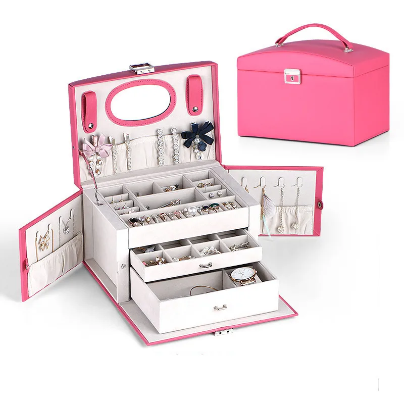

Fashion Earrings Rings Necklace Storage Case Elegant Women Leather Jewelry Box Storage Organizer Container Jewelry Casket Boxes