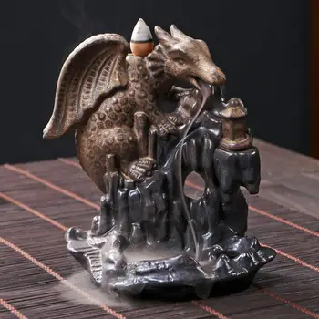 

Dragon Backflow Incense Burner Buddhist Decor Waterfall Incense Burner Holder Ceramic Censer Oud Aroma Burner Home Decoration
