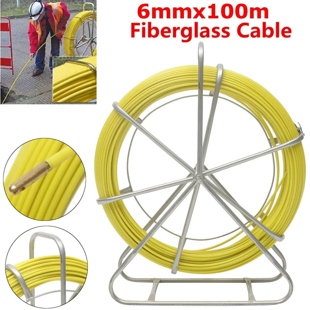 6/4.5mm 50/70/100m Fish Tape Fiberglass Wire Cable Running Rod Duct