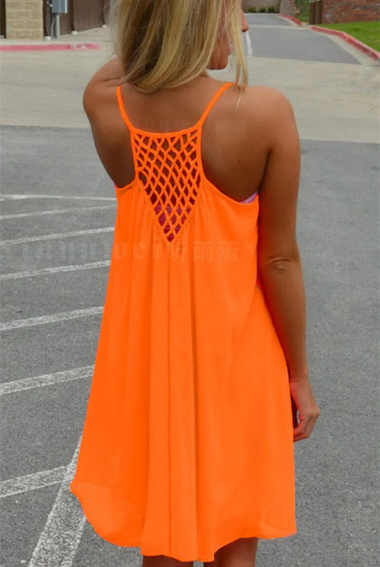 

Large Size Women's Braces Skirt Grid Joint Backless Chiffon Dress 1870