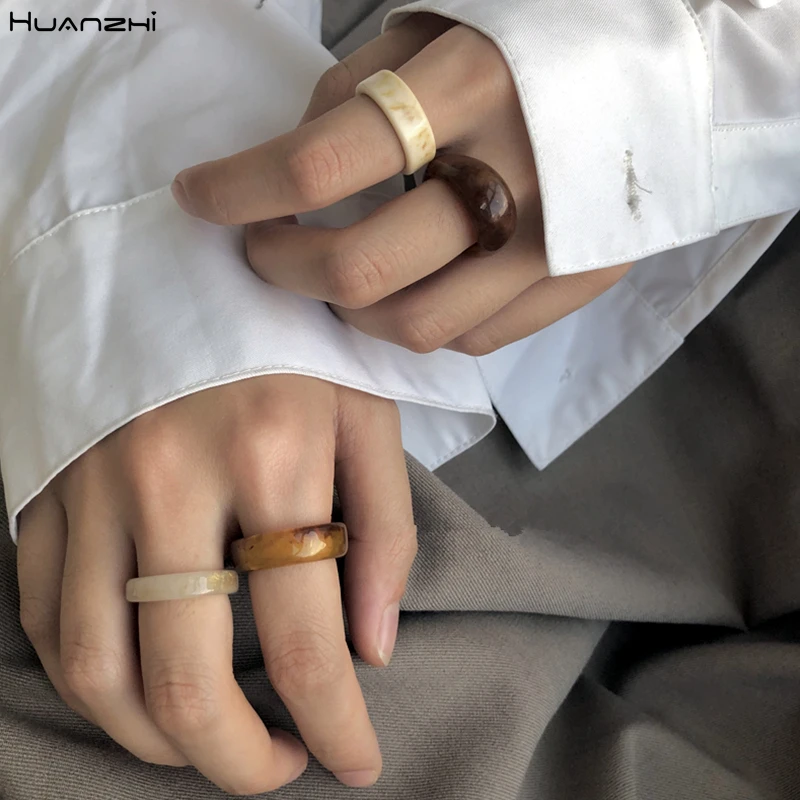 HUANZHI 2020 New Colorful Transparent Acrylic Irregular Marble Pattern Ring Resin Tortoise Rings for Women Girls Jewelry - Image 3