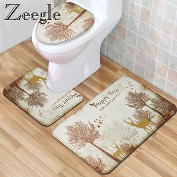 

Zeegle Bath Mat Set European Style Printed Toilet Rug Anti-slip Shower Mat Bathroom Carpet Washable Bathroom Carpet Set Foot Mat