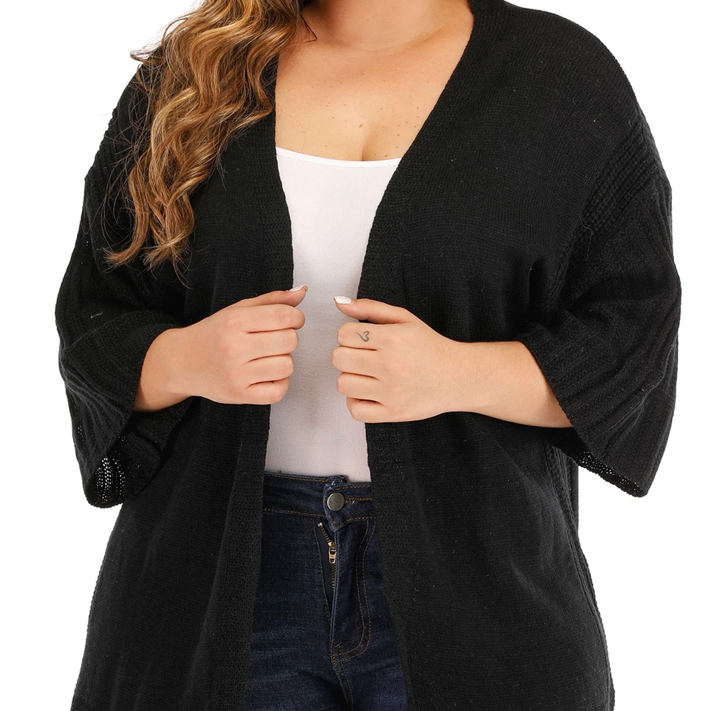 

Fashion Casual Large Size Women's Clothing Deep V 3 4 Sleeve Woven Sweater Loose Cardigan Strap Casual Coat Autumn And Winter