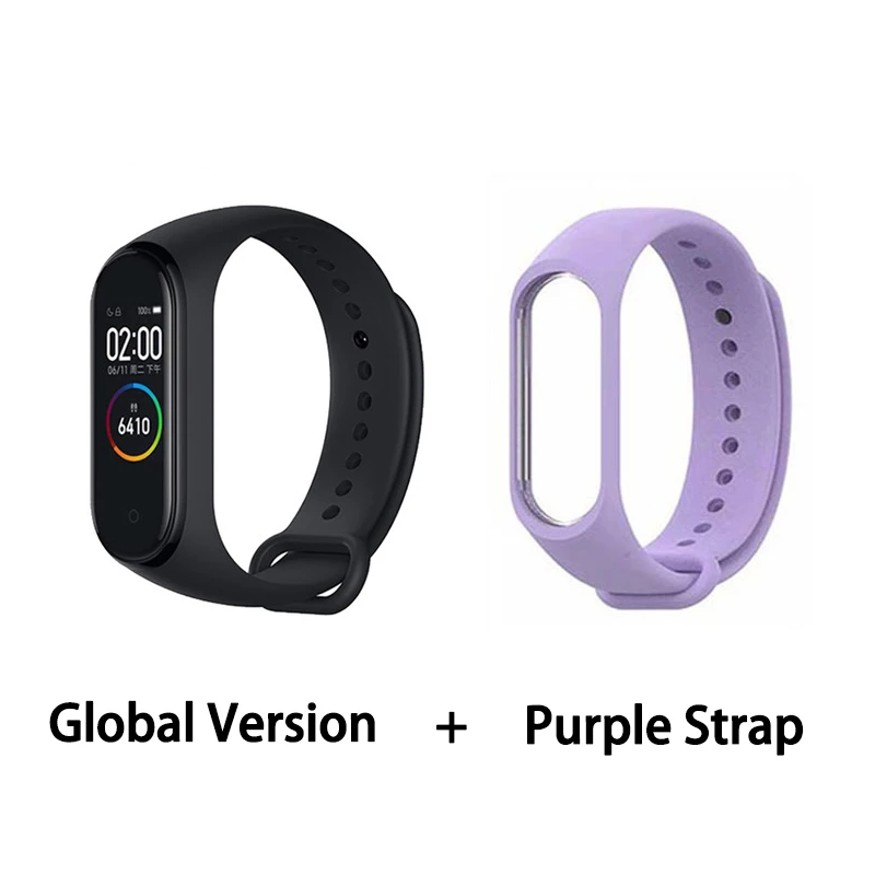 GB add purple strap Xiaomi mi-браслет 4 сердечного ритма фитнес цветной сенсорный экран mi Band 4 умный Браслет 135 мАч Bluetooth 5,0 музыкальный браслет - Цвет: GB add purple strap