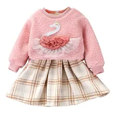 Осеннее платье-свитер для маленьких девочек; новые милые детские свободные платья в клетку с длинными рукавами и принтом животных из мультфильмов