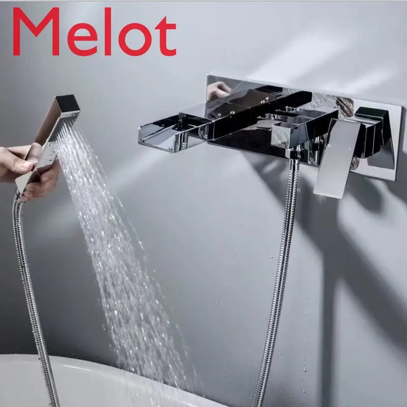 

Hongdec Bathroom Brass Chrome Wall Mount Hand held Tub Shower Faucet Mixer Tap Set