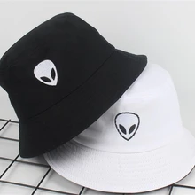 Унисекс черно-белая однотонная вышитая инопланетянин складная шляпа-ведро пляжные солнцезащитные вечерние уличные сумки 098