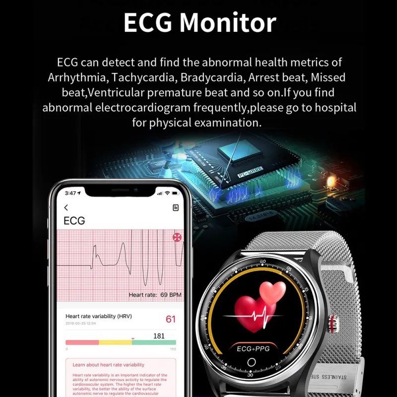Прочный смарт-браслет M9 часы с сенсорным экраном ЭКГ+ PPG ЭКГ HRV отчет IP68 водонепроницаемый кожаный ремешок Новинка