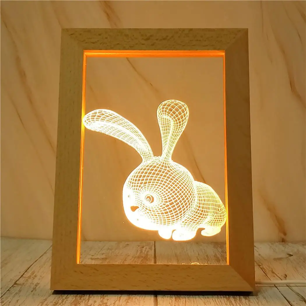 rabbit Модная настольная фоторамка с светодиодный USB ночной Настольный светильник, украшение для дома, фоторамка 36 В квадратная - Цвет: rabbit