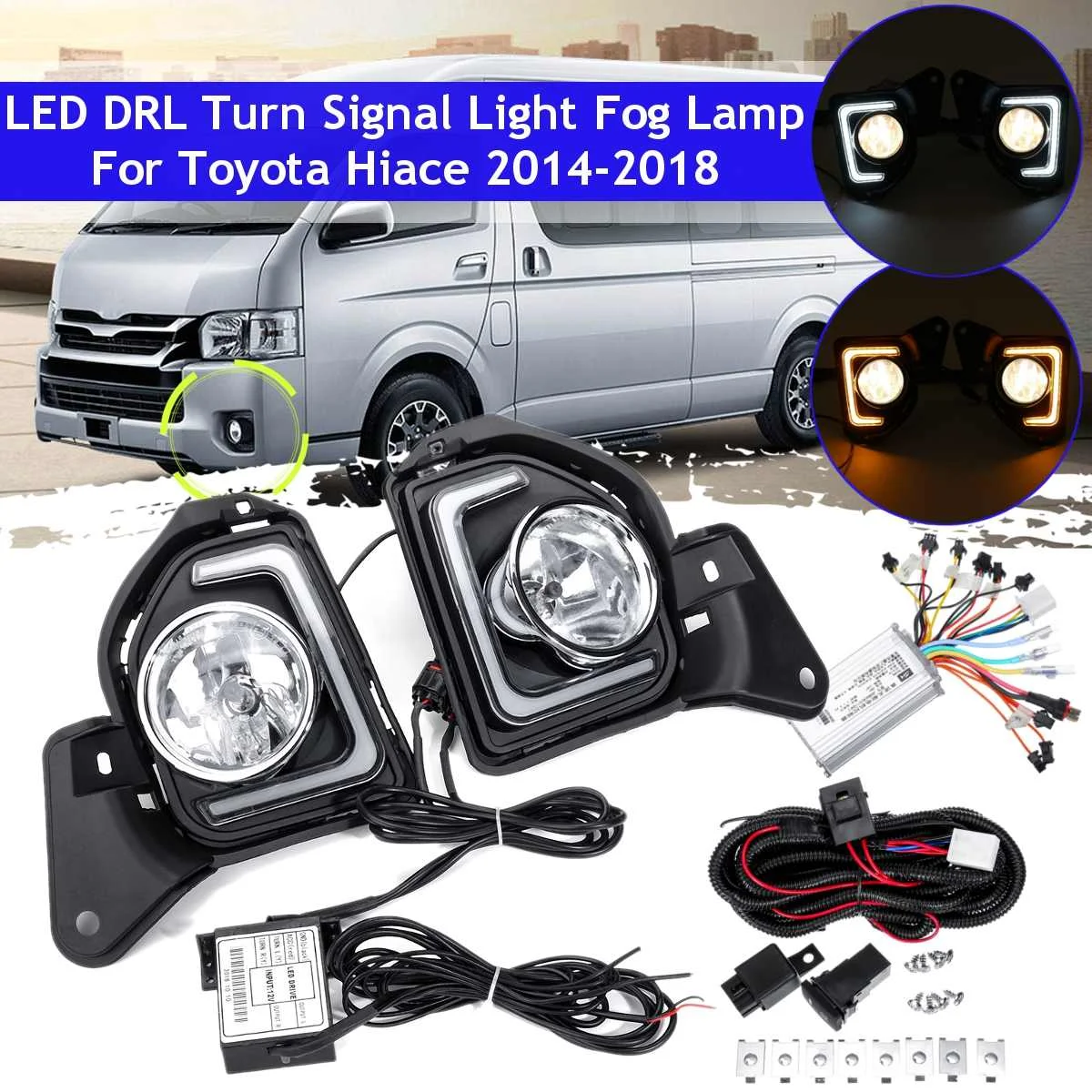 Led Drl с Галогенные Противотуманные фары для Toyota Hiace с переключателем жгут фары дневного света лампы для укладки волос