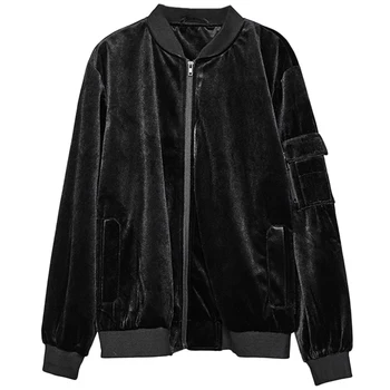 

EWQ / 2020 Fashion Black Velvet Jacket For Male Loose Casual Long Sleeve Jacket Loose Coat With Pocket On The Sleeve 19H-a95