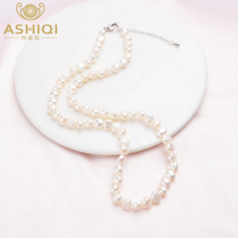 Freshwater Pearl Jewelry Necklace Natural Vintage Women ASHIQI for Gifts The New-Year