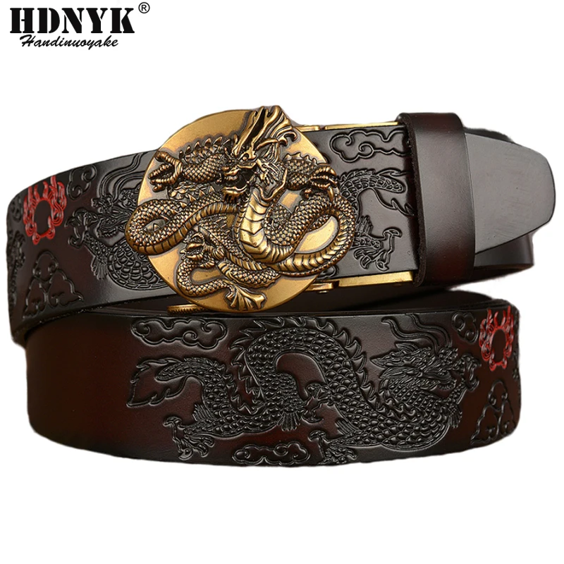 

Новое поступление, китайский кожаный ремень с рисунком дракона для мужчин, высшее качество, самый модный мужской ремень из коровьей кожи с автоматической пряжкой