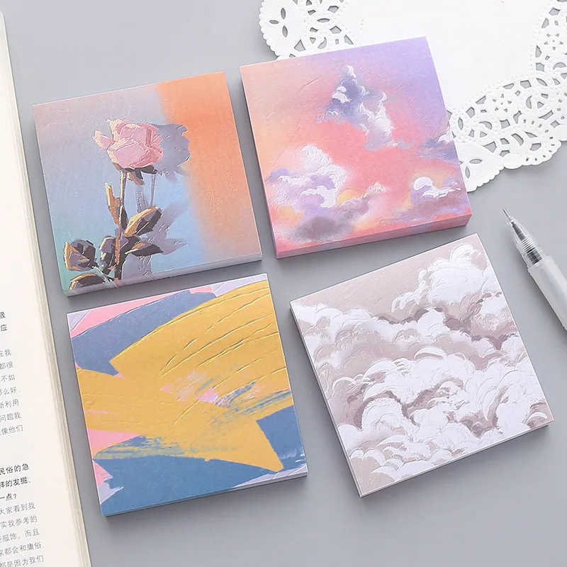 Girl Sticky Notes Oil Painting Color N Times Stickers Ins Beautiful Scenery Student Account Decoration Message Paper Memo Pads