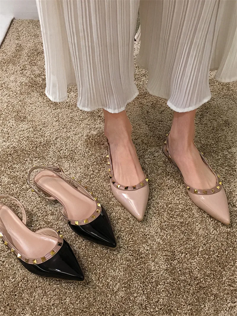 

Pointed Toe Rivets Leather Women Shoes Buckle Strappy Flats Slingbacks Shoes Woman Basic Casual Shoes кроссовки женские zapatos