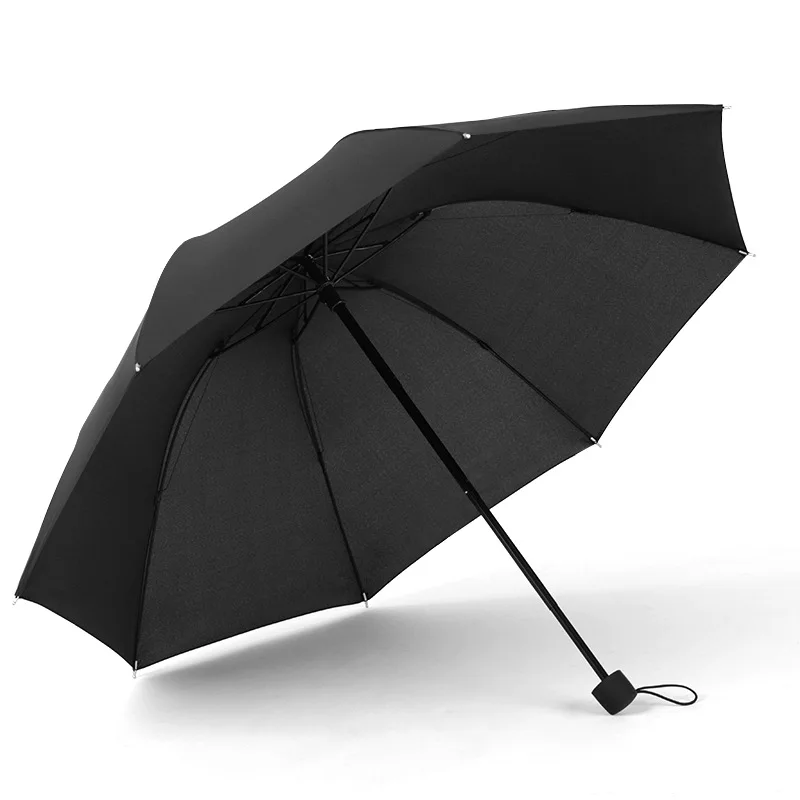 Ручной Одноцветный 3 складной зонт складной для мужчин и женщин бизнес обратная реклама не автоматический Солнечный И Зонт от дождя - Цвет: Черный