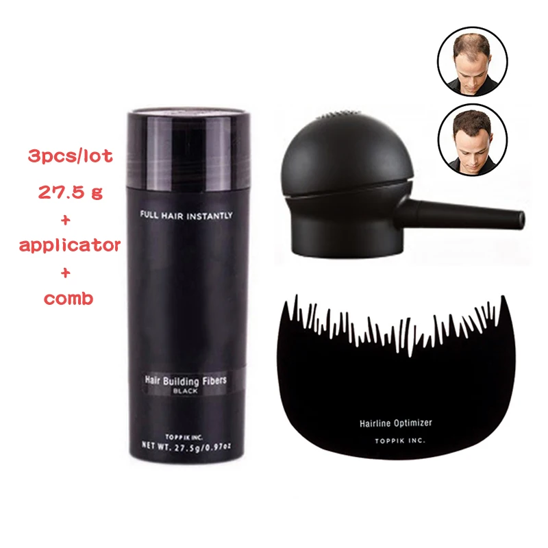 

Hair Fibers Keratin Toppik Thickening Spray Hair Building Fibers 27.5g+spray applicator+comb Loss Wig Regrowth Powders 3pcs/lot
