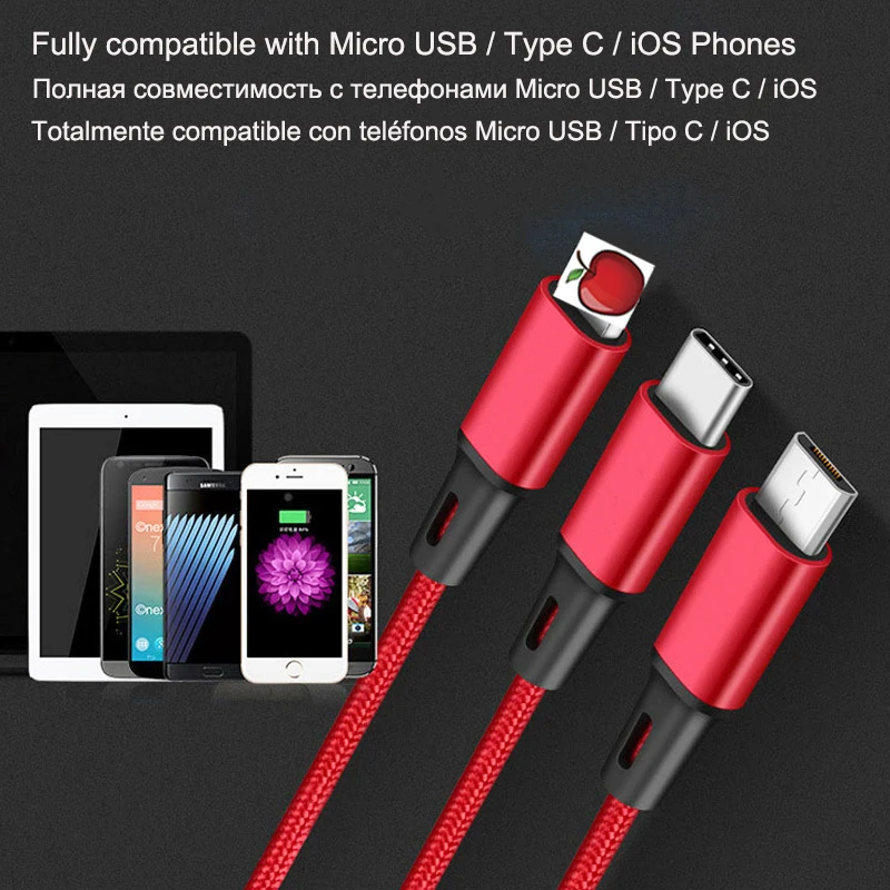 BaySerry USB кабель для iPhone XR 11 Pro Max Быстрая зарядка 3 в 1 Micro usb type C кабель для samsung S9 Xiaomi кабель для мобильного телефона