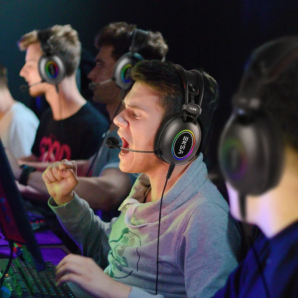 EKSA Virtual 7,1 Игровые наушники 50 мм неодимовый драйвер с шумоподавлением Микрофон RGB Flash led игровая гарнитура для ПК/Xbox/PS4