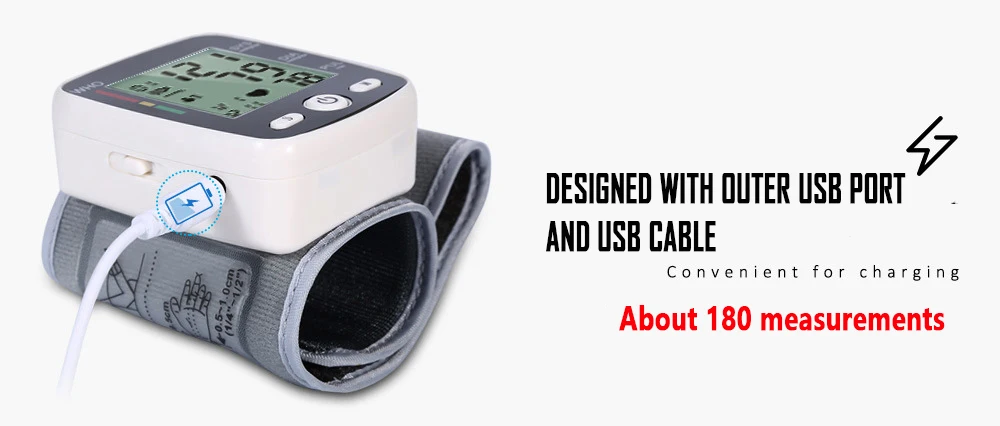Automatic Voice Wrist Digital Blood Pressure Monitor Tonometer Meter USB Charge Wrist W355 Germany Chip LCD Display_016