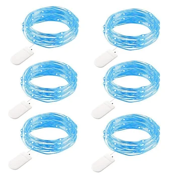 

6 Pcs Fairy Lights 7.2 Feet 20 LED Copper Wire String Lights with Button Battery Operated Blue DIY Lights Home Bedroom
