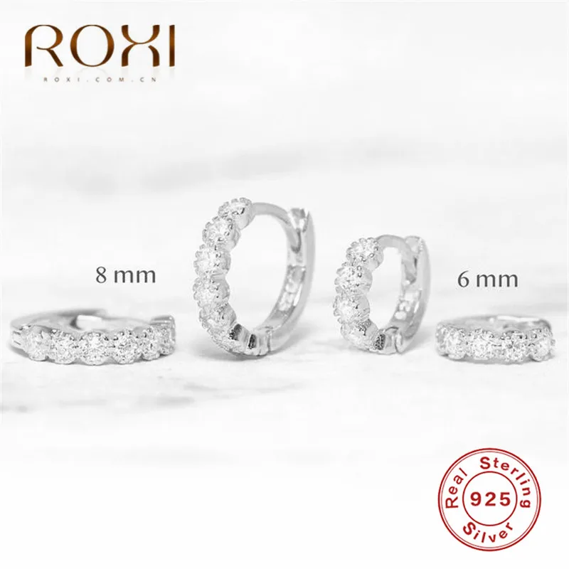 ROXI простые милые девушки Huggies маленькие серьги-кольца Круглый Круг Циркон Кристалл серьги для женщин 925 стерлингового серебра ювелирные изделия