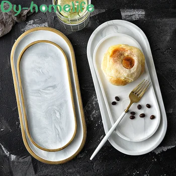 

Ceramic Tray White Marble Pattern Storage Tray Multifunctional Bone China Western Food Tray Home Kitchen Supplies Storage Tray
