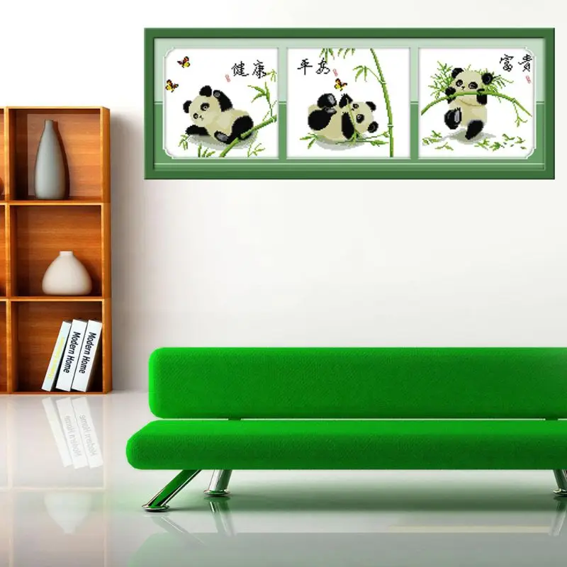 

Three Pandas DIY Handmade Needlework Counted 14CT Printed Cross Stitch Embroidery Kit Set Home Decoration Q6PE