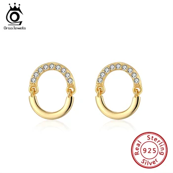 

ORSA JEWELS 925 Silver Circle Stud Earrings For Women Sterling Silver Zircon Lightweight Round Earring Female Fine Jewelry SE208