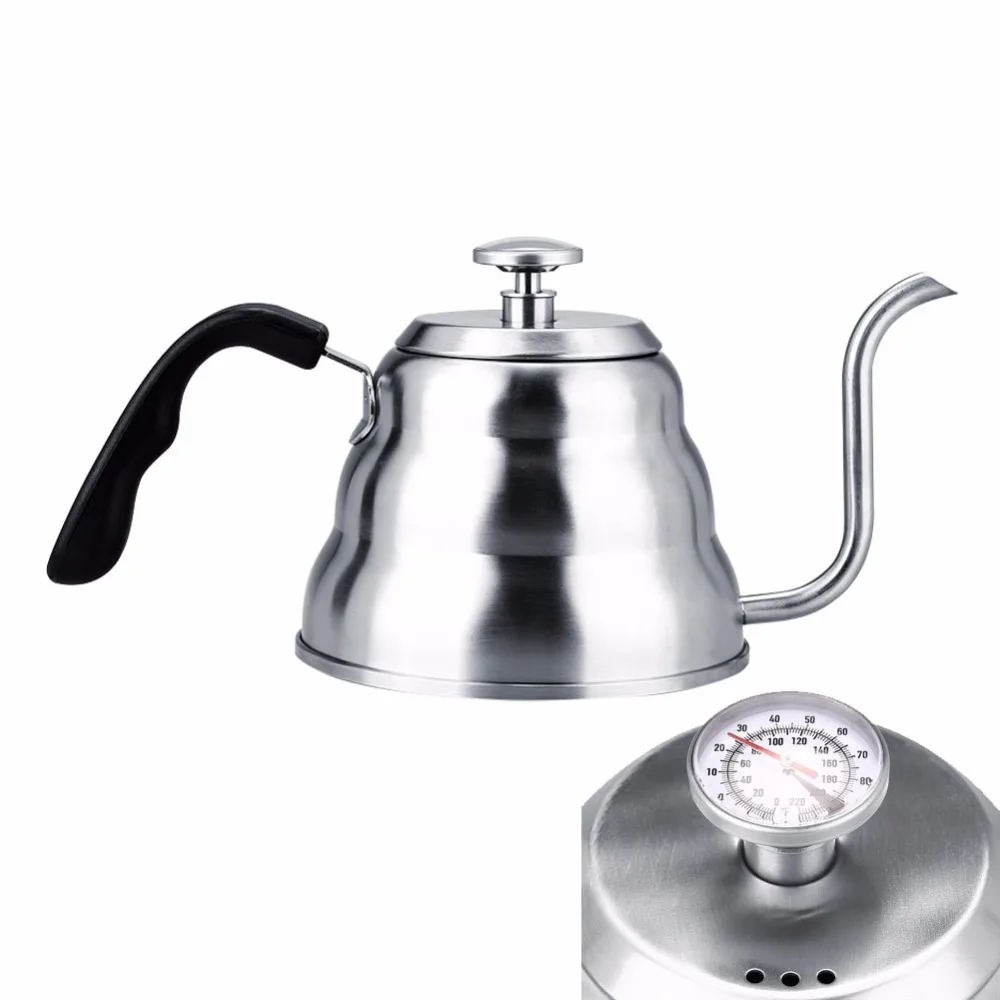 

1.2/1L Stainless Steel Thermometer Gooseneck Kettle Coffee Pot Pitcher Moka Espresso Coffee Maker Barista Drip Kettle Pots