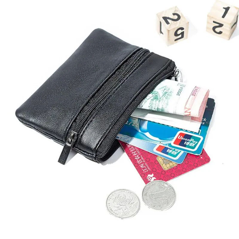 Men's Coin Purse Black Leather Single Zipper Multi-Function Mobile Phone Coin Purse Fashion Men's Mini Wallet