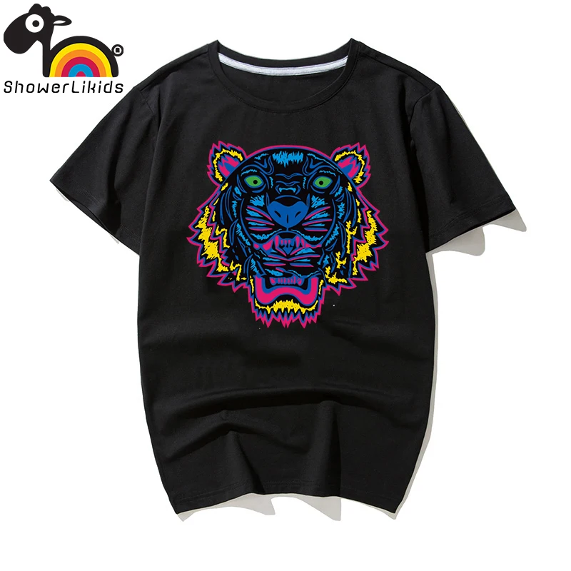 Showerlikids/Высококачественная хлопковая футболка с короткими рукавами для мальчиков и девочек; детская одежда с изображением Льва - Цвет: Top Quality 023K