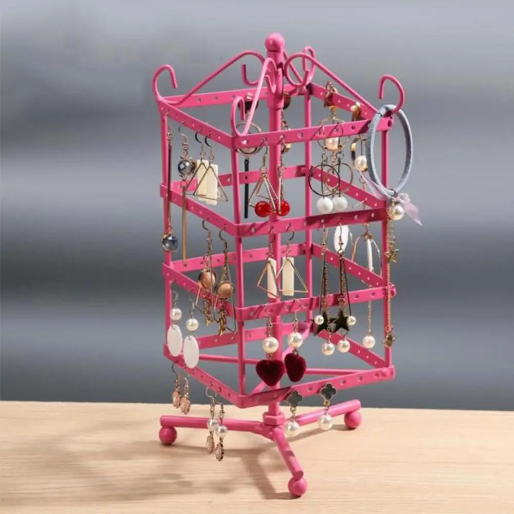 128 Holes 4 Tiers Metal Black Rotating Jewelry Display Stand Earring Holder Organizer Accessories For Women 2