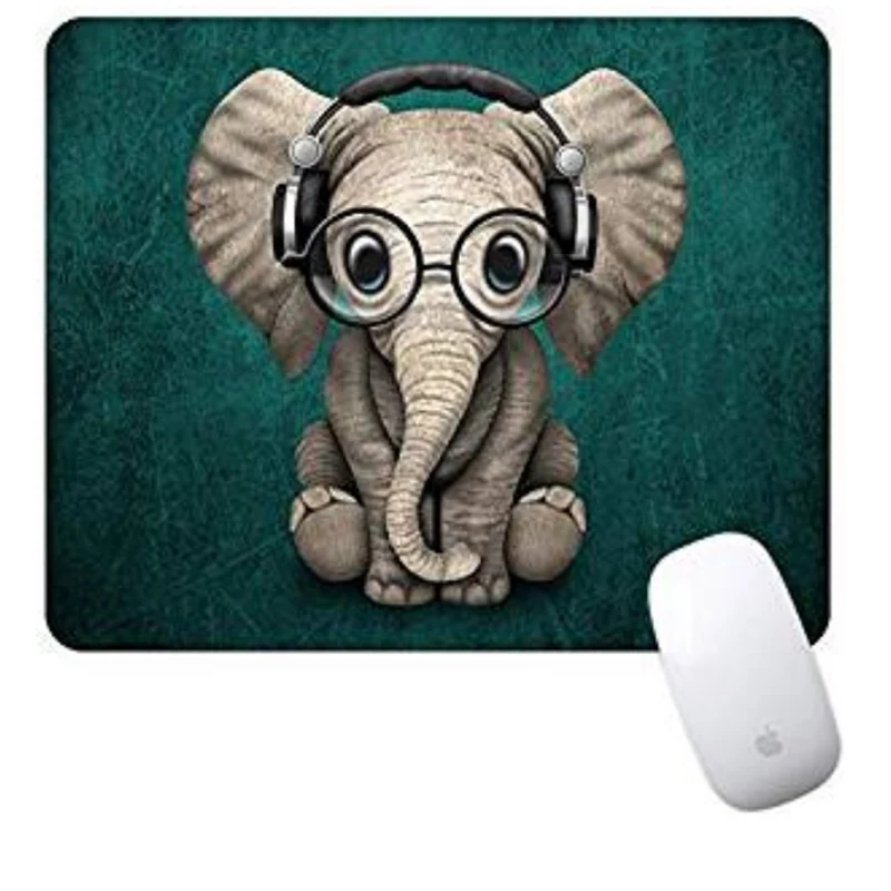 

Cartoon Mouse Pad Green Pattern Headset Music Elephant Mousepad Non-Slip Rubber Gaming Mouse Pad Rectangle Mouse Pads for Latop