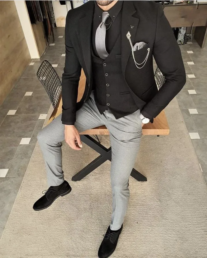 Costume Homme Black Jacket Vest Grey 