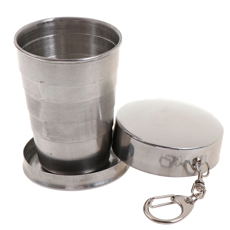 75ml Portable Stainless Steel Folding Cup With Keychain Retractable Telescopic Collapsible Cups Water Drinking Cup For Outdoor