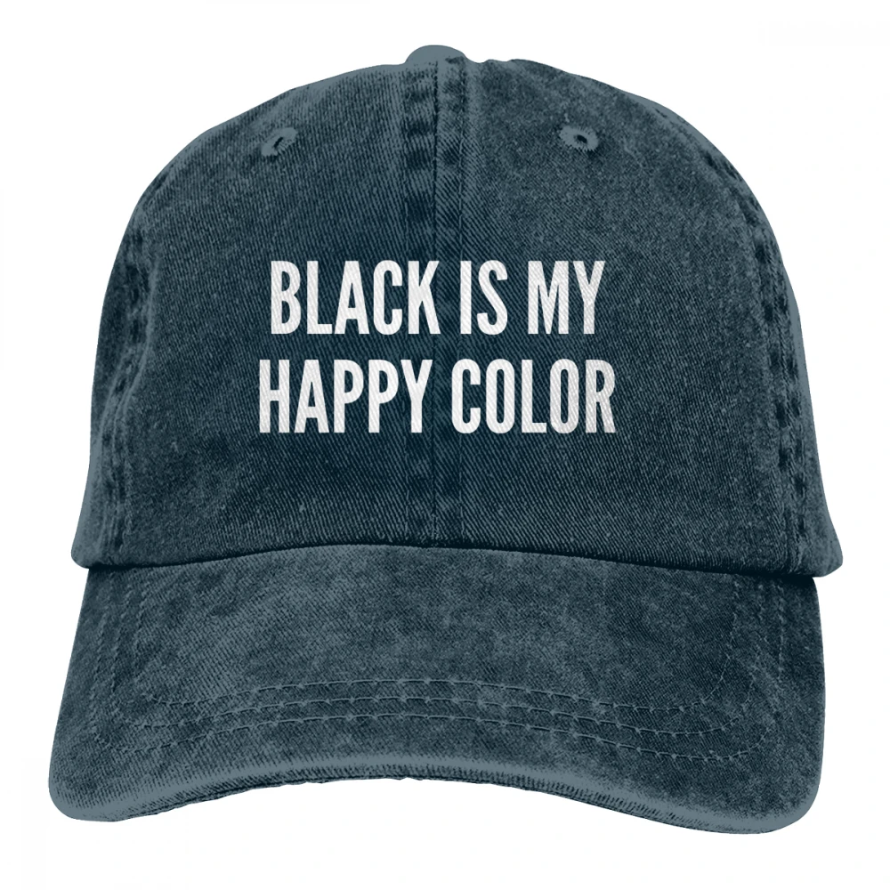 Black Is My Happy color Casquette темно-синие унисекс Мужские Женские джинсовые бейсболка с ремешком кепки Регулируемая шляпа для гольфа папа