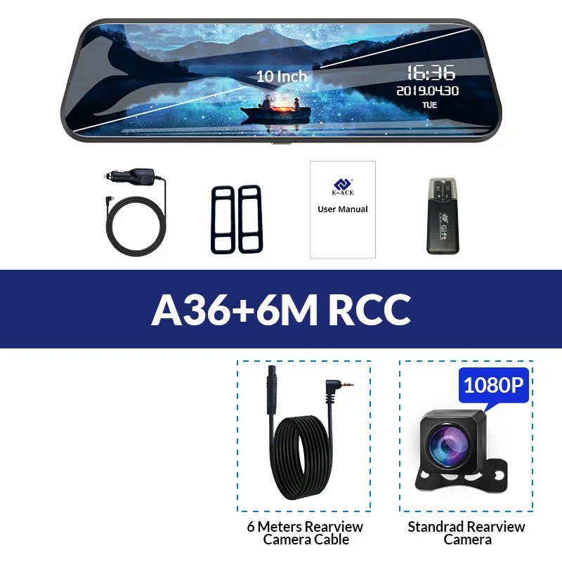 E-ACE Автомобильный видеорегистратор 4G Android ADAS 10 дюймов зеркало заднего вида 2K камера FHD1080P видеорегистратор gps навигация двойной объектив - Название цвета: A36- 6M RCC