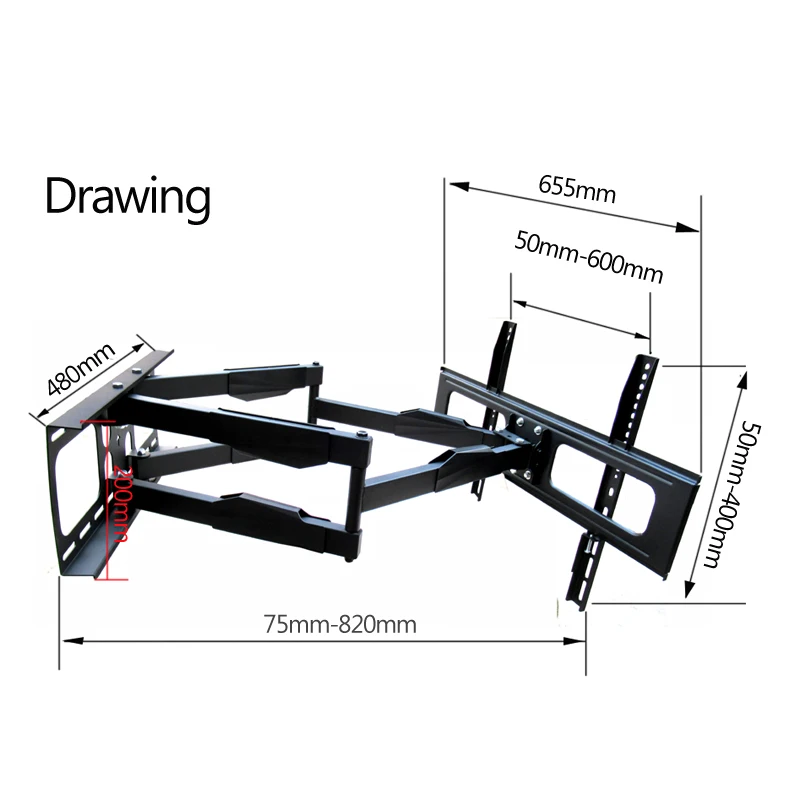 Suporte de Montagem na Parede Novo 600x400 Retrátil Braço Duplo Balanço Lcd tv Perfil Longo Dl-d-a64l 60kg 70 65 - Image 5
