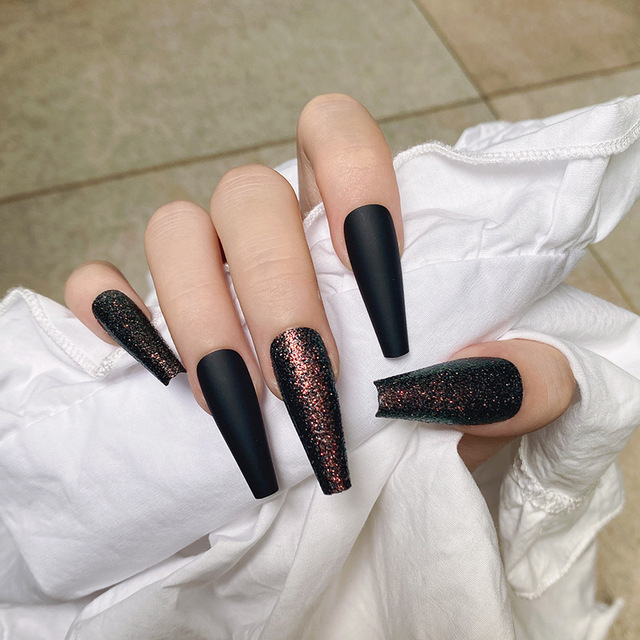 Khaki Pure Color Frosted Ballet matte Fake Nail press on Wearable Detachable Nail Tip Long Healthy full cover for Girl