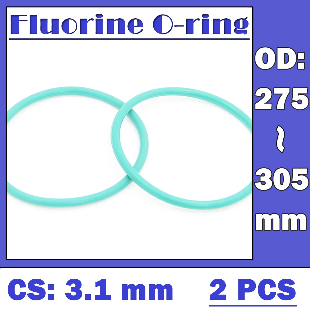 

CS3.1mm FKM Rubber O RING OD 275/280/285/290/295/300/305*3.1 mm 2PCS O-Ring Fluorine Gasket Oil seal Green ORing