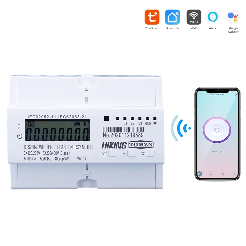 Wifi Smart Tuya 3p 4 Wire Energy Meter 3*120v 3*220v 3*230v 50/60hz Timer Power Consumption