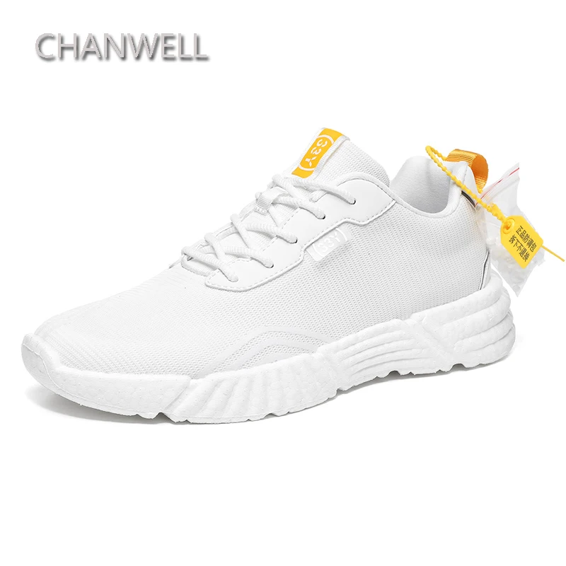 CHANWELL Fashion Mens Shoes Lace up Casual Mens Sneakers Mesh Breathable Sports Running Shoes For Men White Tennis Shoes