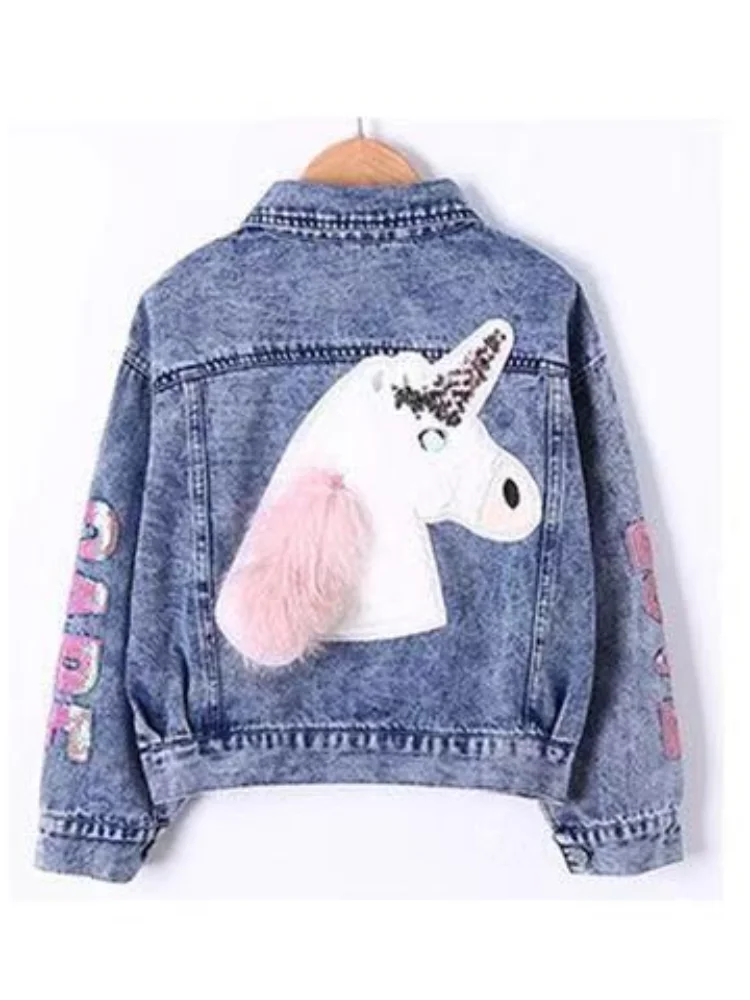 Unicorn Denim Jacket For Kids Girls 