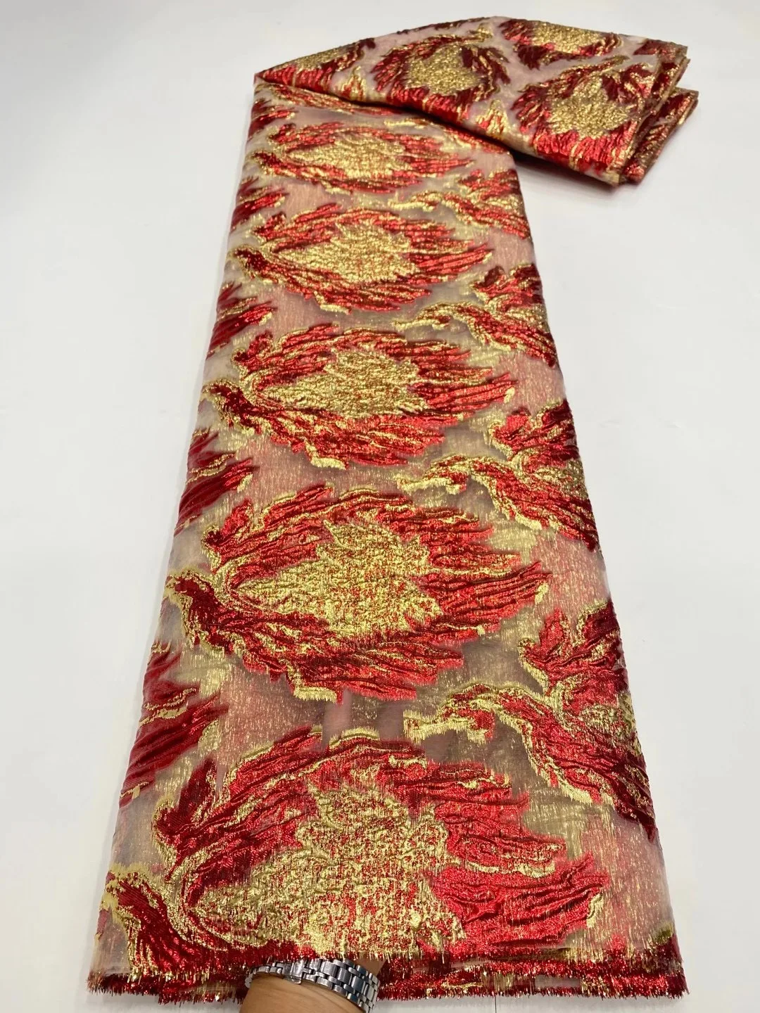 

Colorful African Brocade Lace Fabric High Quality French Jacquard Lace Fabric Embroidery Wedding Tissue Lace D4448