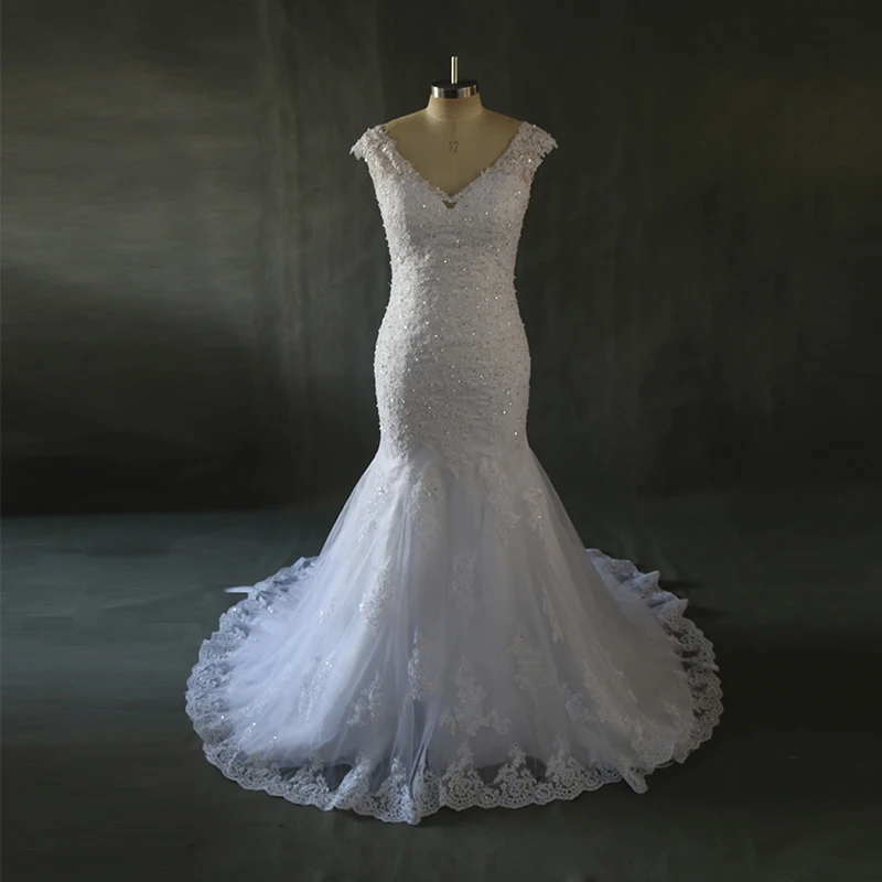 Свадебное платье русалки с v-образным вырезом, качественное платье vestido de noiva, иллюзия, молния сзади, низ, Платье de mariee, винтажное свадебное платье с бисером