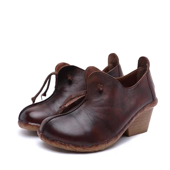 

ROYALMODA original 2019 autumn new single top layer leather comfortable high heel ankle boots retro personality deep women