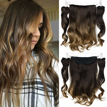 DinDong 18 inch Synthetic Flip in Hair Wavy Clip in Hair Extensions Natural Hair Pieces Real Hair Extensions with Fish Line 6