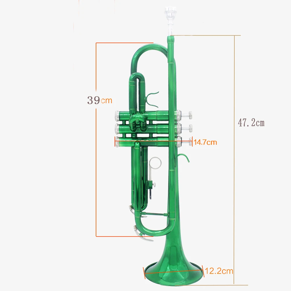 Green Trumpet Bb Flat Professional Brass Musical Instrument Exquisite Durable Trompete Mouthpiece Gloves Strap Case Accessories