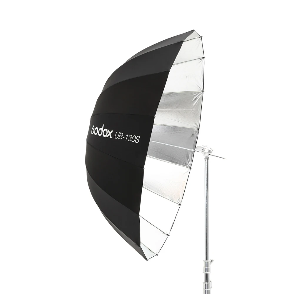Godox UB-130S 51 인치 130cm 포물선 검정색 반사 우산 스튜디오 라이트 우산, 블랙 실버 디퓨저 커버 천 포함